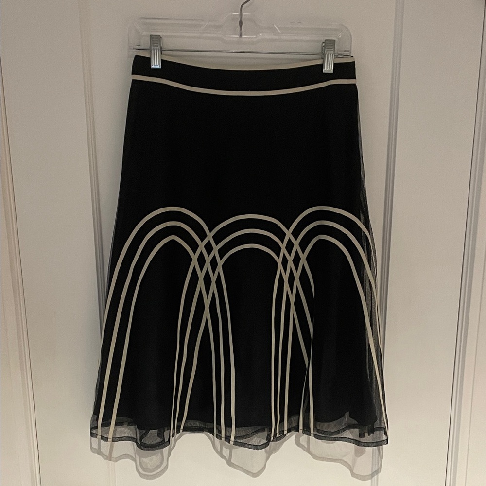 LOFT Black A-Line Skirt with White Pattern